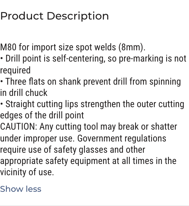 Product Description expanded with Show less